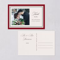Classic Border First Married Christmas Thank You Postcards Ruby