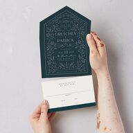 Ornate Storybook All-in-One Wedding Invitations Dark Emerald Signature Light Both Recipient and Return Addresses No