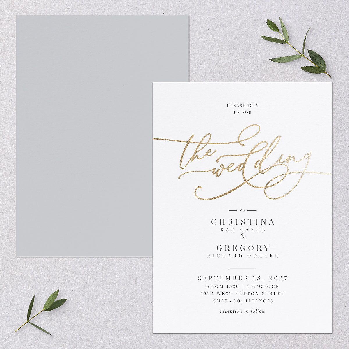 Romantic Calligraphy Foil Wedding Invitations Gold Silver Signature Blank No Standard