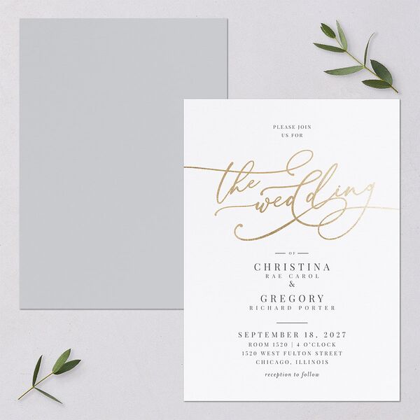 Romantic Calligraphy Foil Wedding Invitations Gold Silver Signature Blank No Standard
