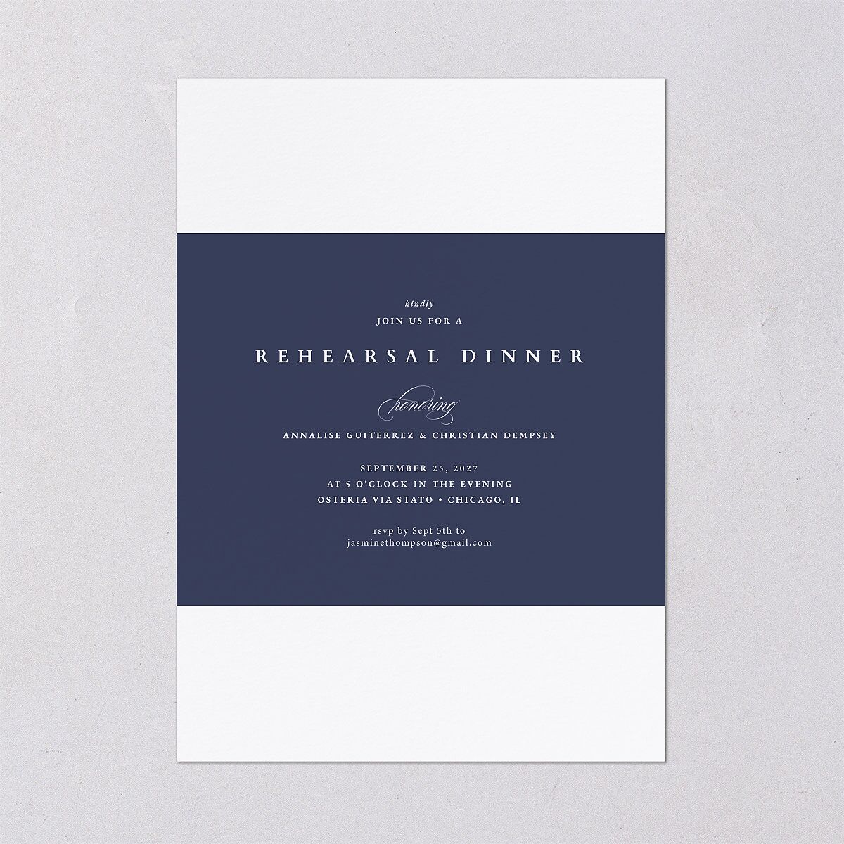 Elegant Edge Rehearsal Dinner Invitations Moody Blue Signature Blank