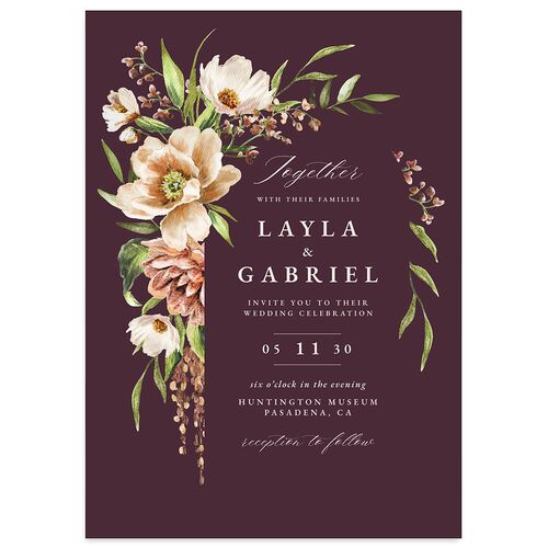 Floral Arch Wedding Invitations Eggplant Signature Blank No Standard