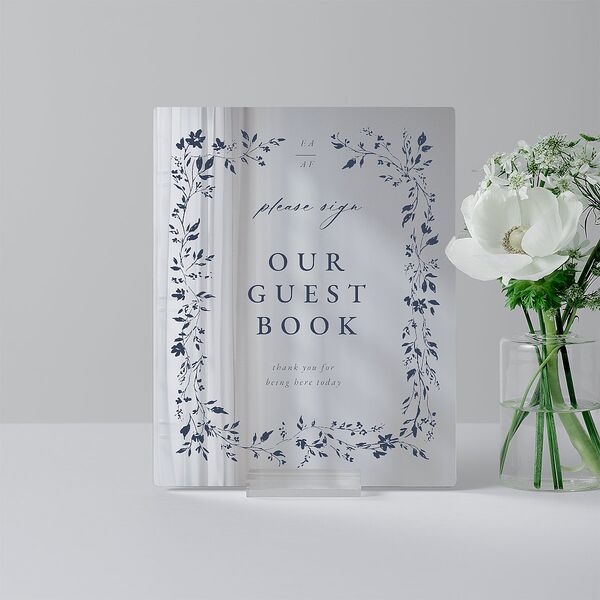 Timeless Floral Mirrored Acrylic Tabletop Sign X-small Dusty Blue Mirrored Acrylic XS Tabletop Table Standard