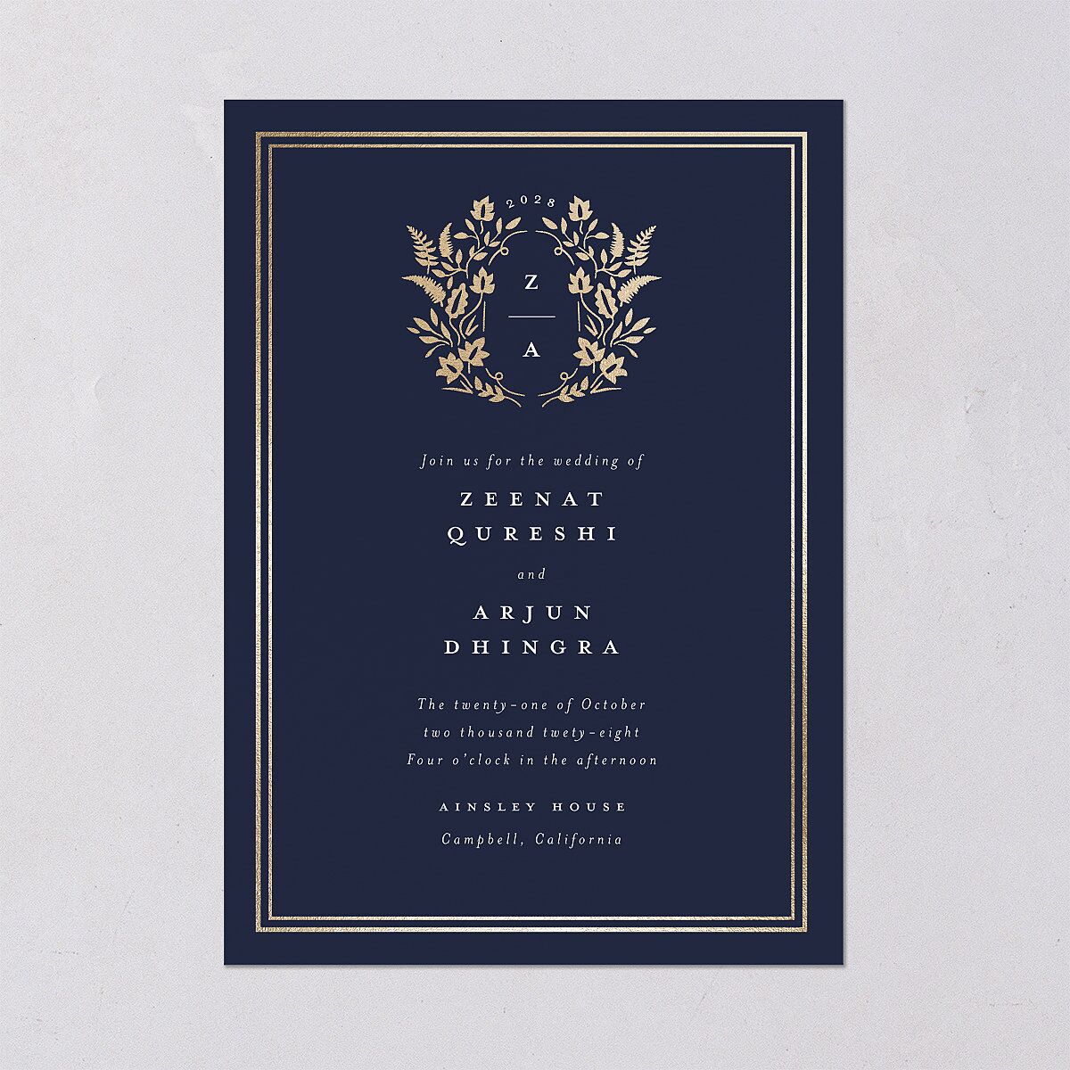 Rustic Kingdom Wedding Invitations Gold Navy Signature Blank No Standard