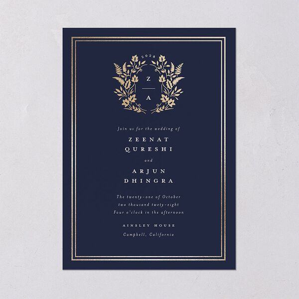 Rustic Kingdom Wedding Invitations Gold Navy Signature Blank No Standard