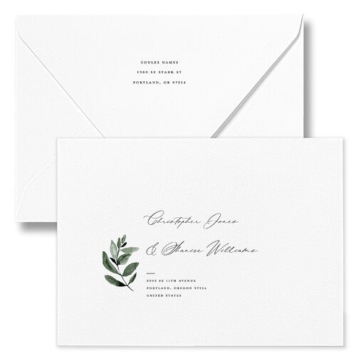 Gorgeous Greenery Save The Date Card Euro Envelopes White Luxe Charcoal Return Address Signature