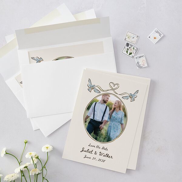 Watercolor Fairytale Trees Save the Date Cards Slate Signature smooth Blank Standard