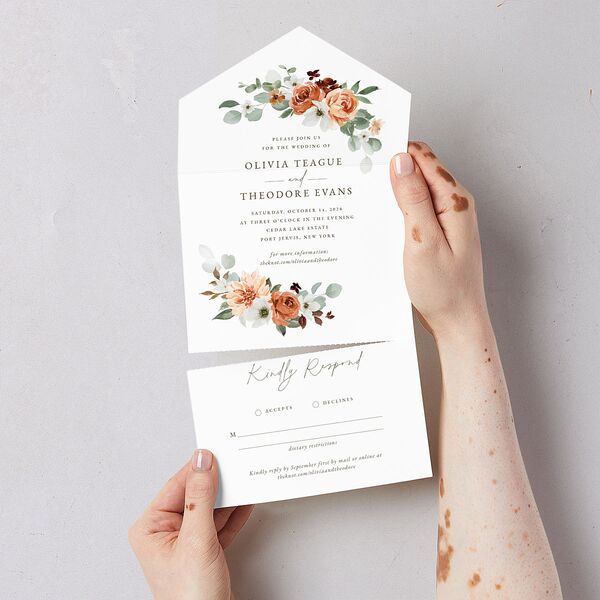 Eucalyptus Bouquet All-in-One Wedding Invitations Terracotta Signature Light Both Recipient and Return Addresses No