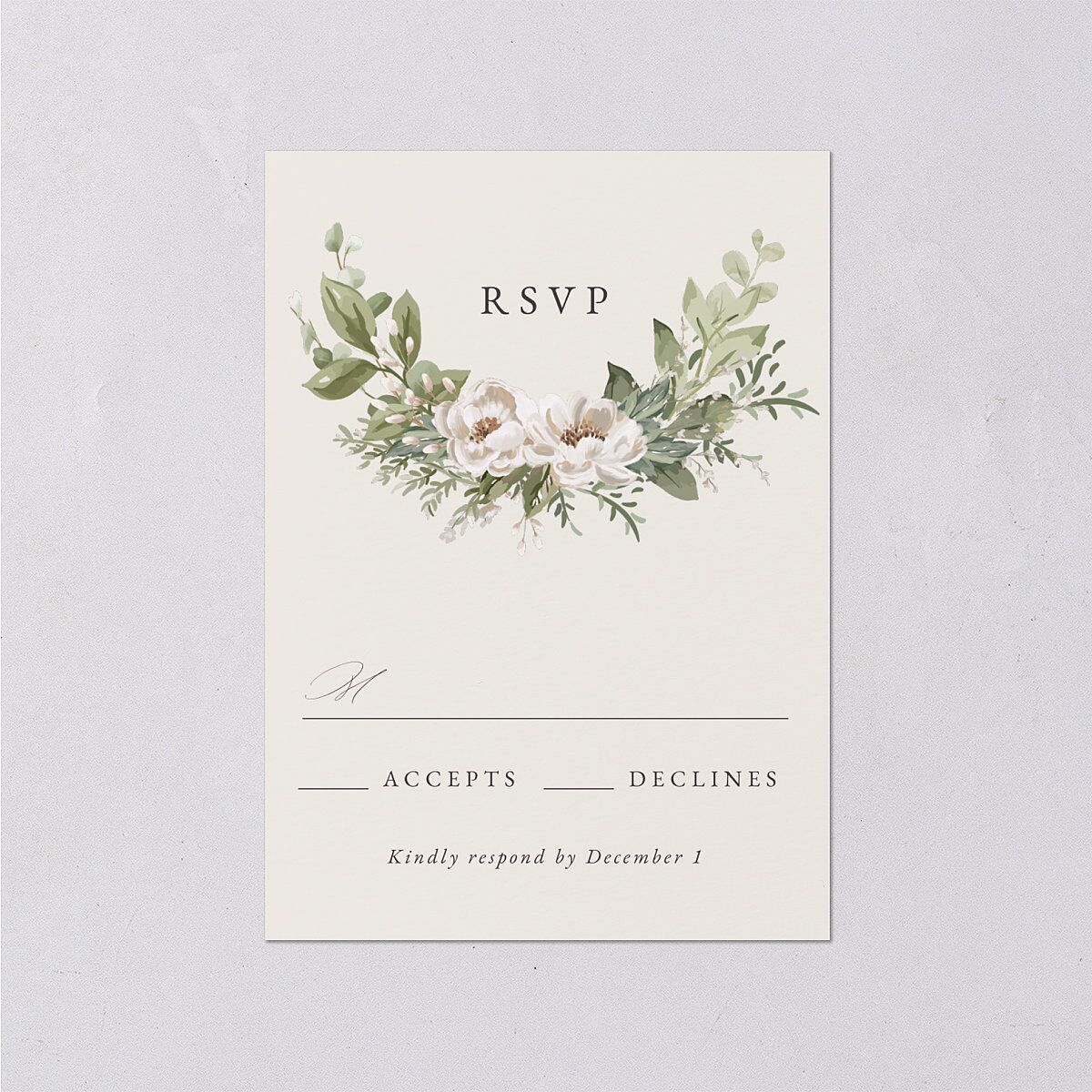 Greenery Laurel Wedding Response Cards Champagne Signature Standard