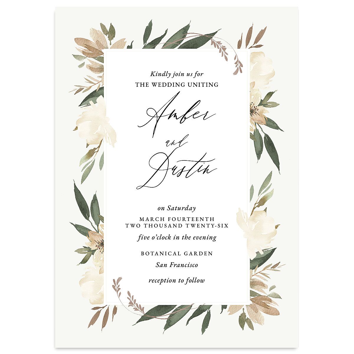 Neutral Greenery Wedding Invitations