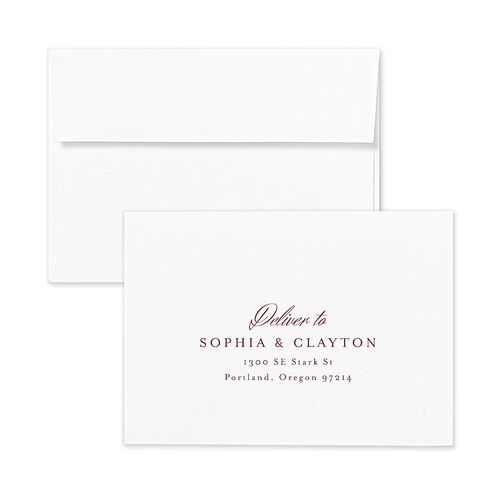 Elegant Winter Pine Cone Response Card Envelopes White Burgundy Return Address Signature Standard