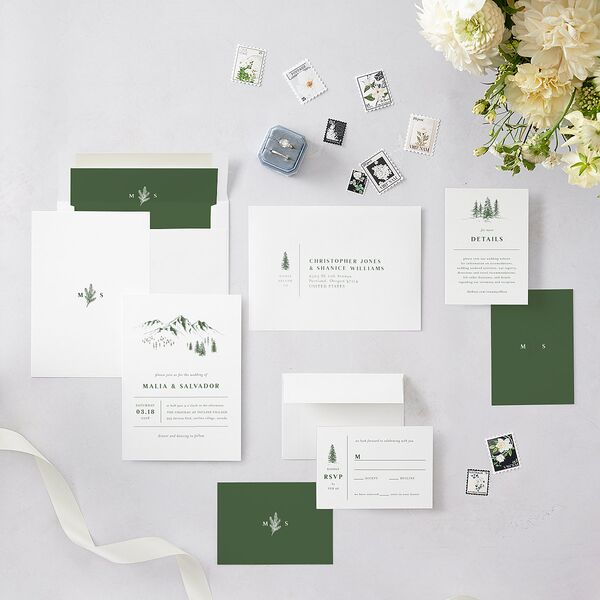 Etched Mountains Wedding Invitations Hunter Green Signature Blank No Standard