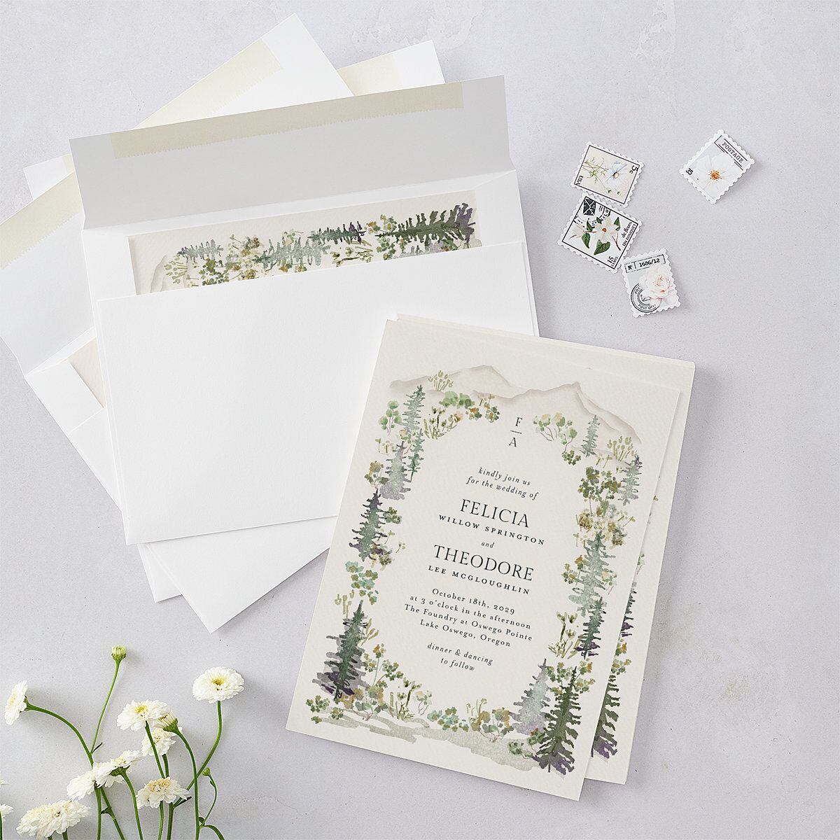 Elegant Mountain Border Wedding Invitations Meadow Signature Blank No Standard