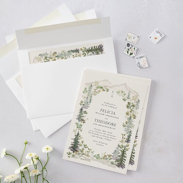 Elegant Mountain Border Wedding Invitations Meadow Signature Blank No Standard