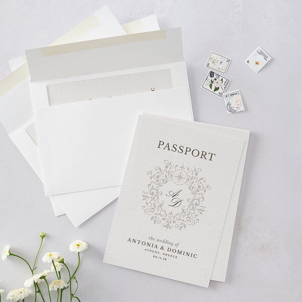 Timeless Passport Wedding Invitations Linen Signature Blank No Standard