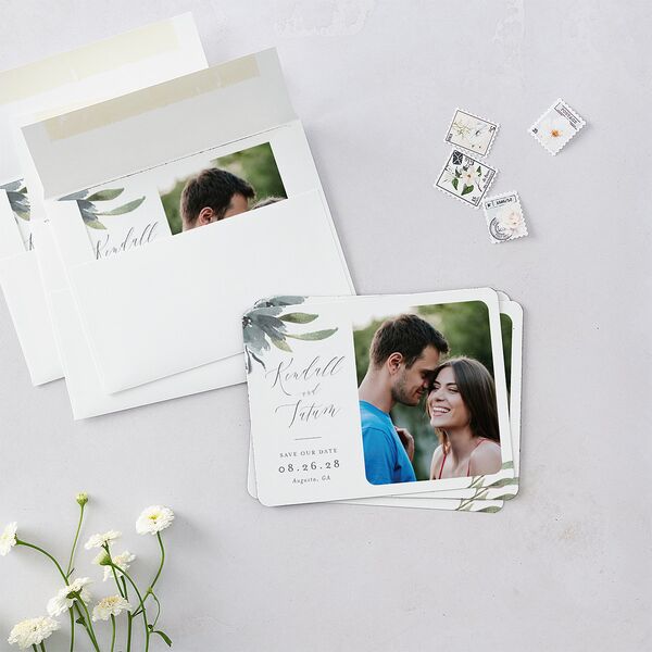 Muted Floral Save The Date Magnets Dusty Blue Magnet Paper