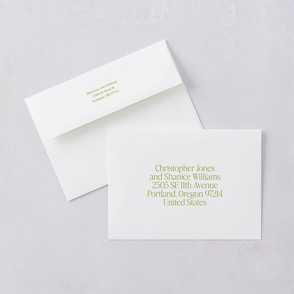 Modern Editorial Wedding Date Save The Date Card Envelopes White Meadow Both Recipient and Return Addresses Signature Standard