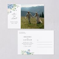 Elegant Hydrangea Save the Date Postcards Dusty Blue
