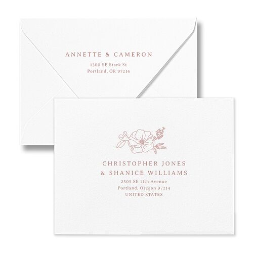Floral Border Thank You Card Euro Envelopes White Desert Rose Both Recipient and Return Addresses Luxe Signature