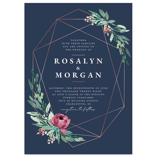 Gilded Botanical Wedding Invitations Moody Blue Signature Blank No Standard