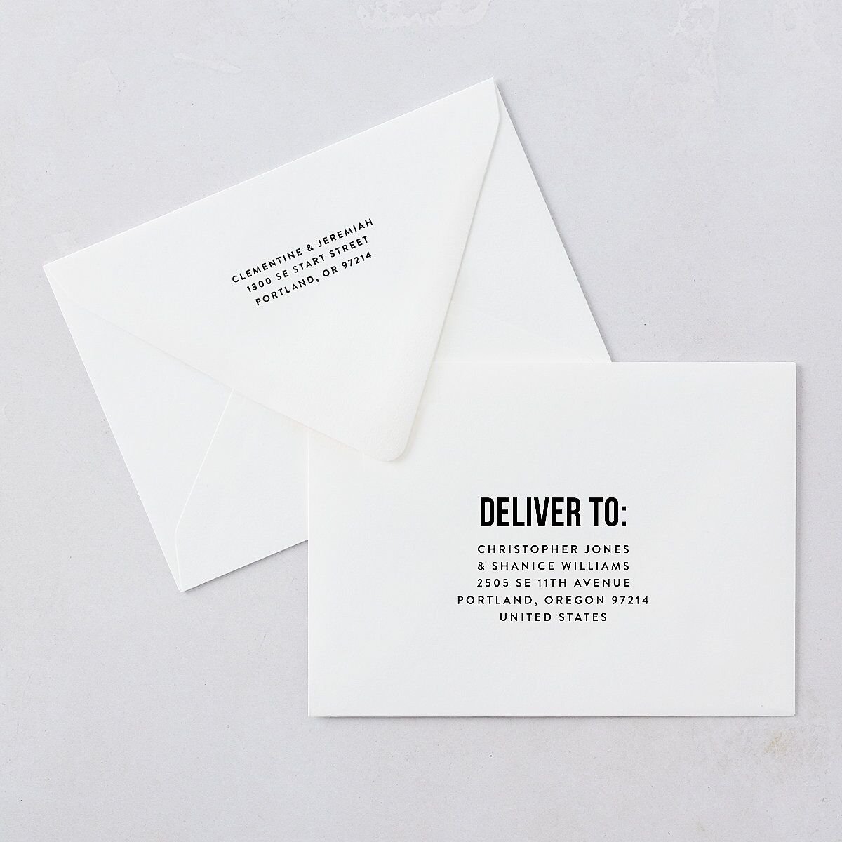Bold Modern Announcement Save The Date Card Euro Envelopes White Pure White Both Recipient and Return Addresses Luxe Signature