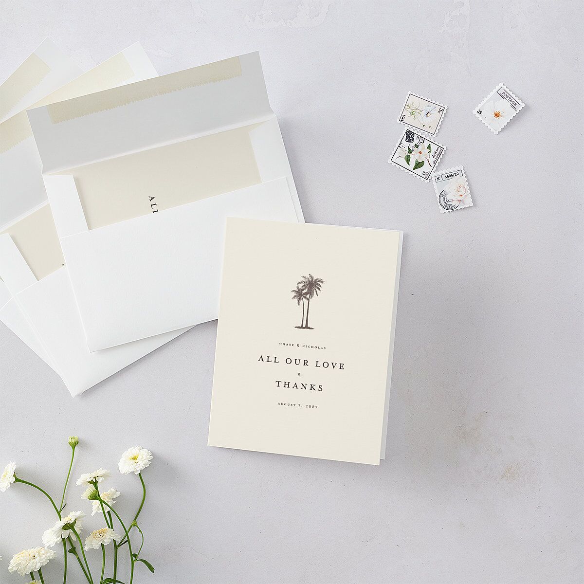 Palm Tree Icon Thank You Cards Champagne