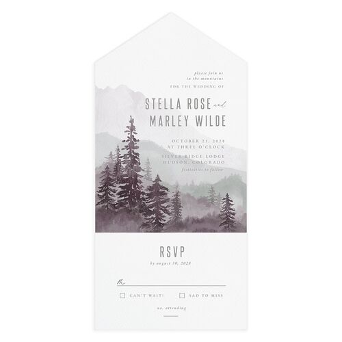 Painted Mountains All-in-One Wedding Invitations Purple Haze Signature Light Both Recipient and Return Addresses No