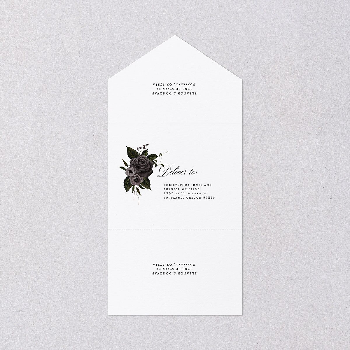 Dark Gothic Roses All-in-One Wedding Invitations Midnight Signature Light Both Recipient and Return Addresses No