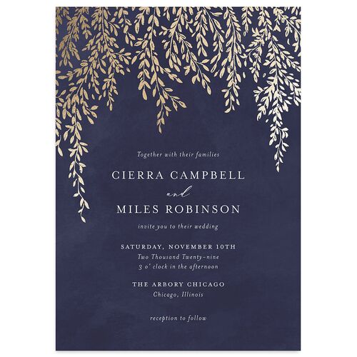 Emerald Forest Foil Wedding Invitations Gold Dark Navy Signature Blank No Standard