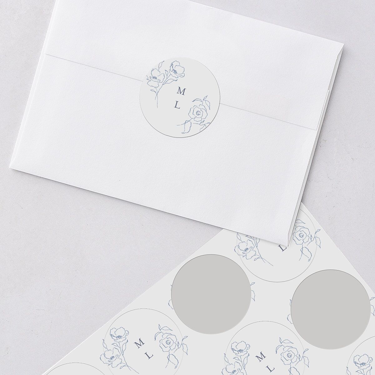 Floral Adornment Wedding Stickers Dusty Blue
