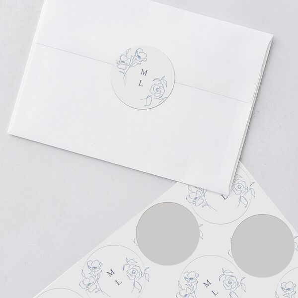 Floral Adornment Wedding Stickers Dusty Blue