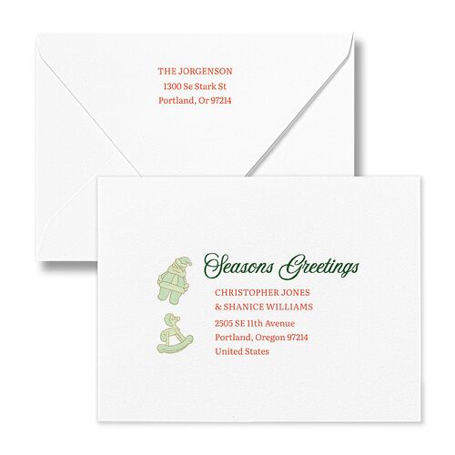 Vintage Holiday Wreath Thank You Card Euro Envelopes White Hunter Green Both Recipient and Return Addresses Luxe Signature