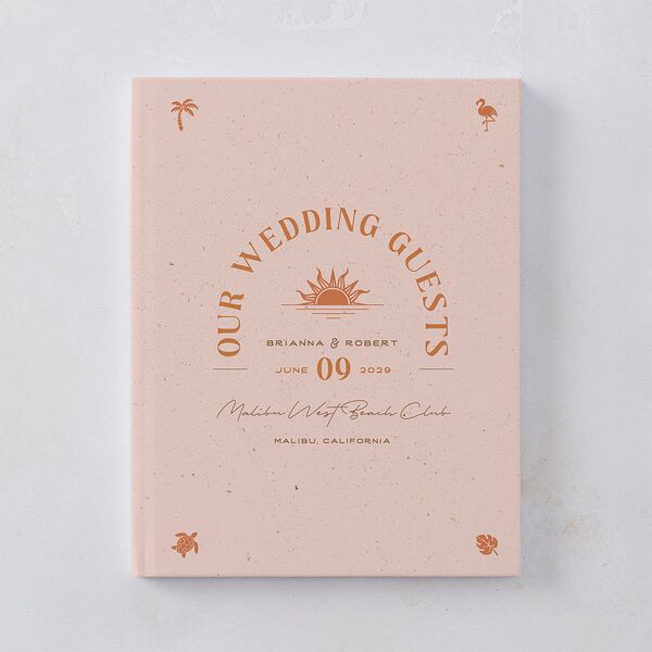 Beach Party Wedding Guest Book Pink Cotton
