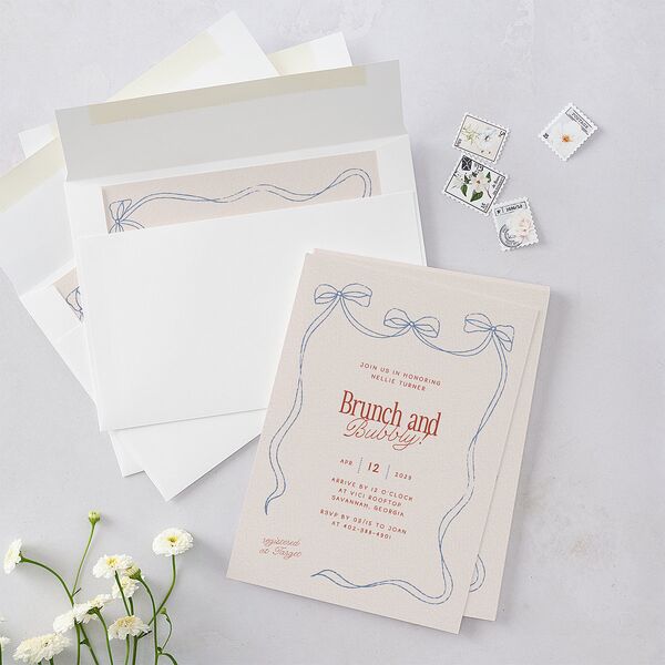 Modern Delicate Bows Bridal Shower Invitations Jewel Red Signature Blank Standard