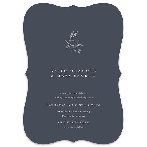 Shining Sprig Wedding Invitations Silver Dark Navy Signature Blank No Bracket