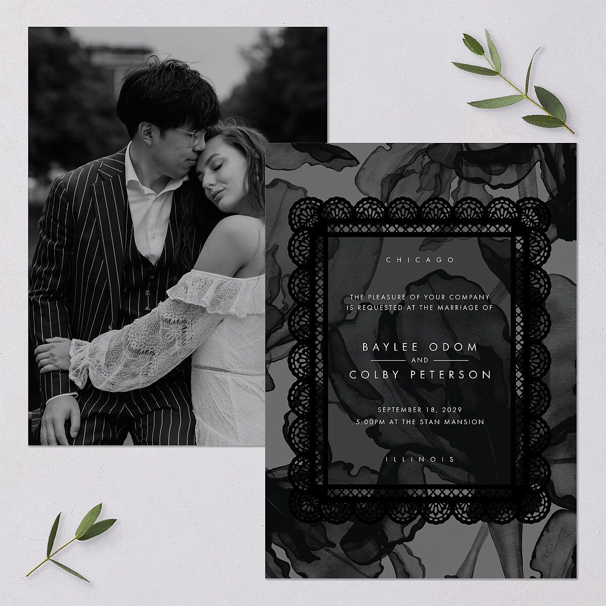 Moody Romantic Lace Floral Wedding Invitations Medieval Grey Signature Blank No Standard