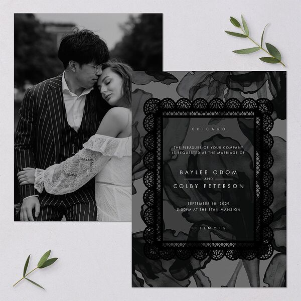 Moody Romantic Lace Floral Wedding Invitations Medieval Grey Signature Blank No Standard