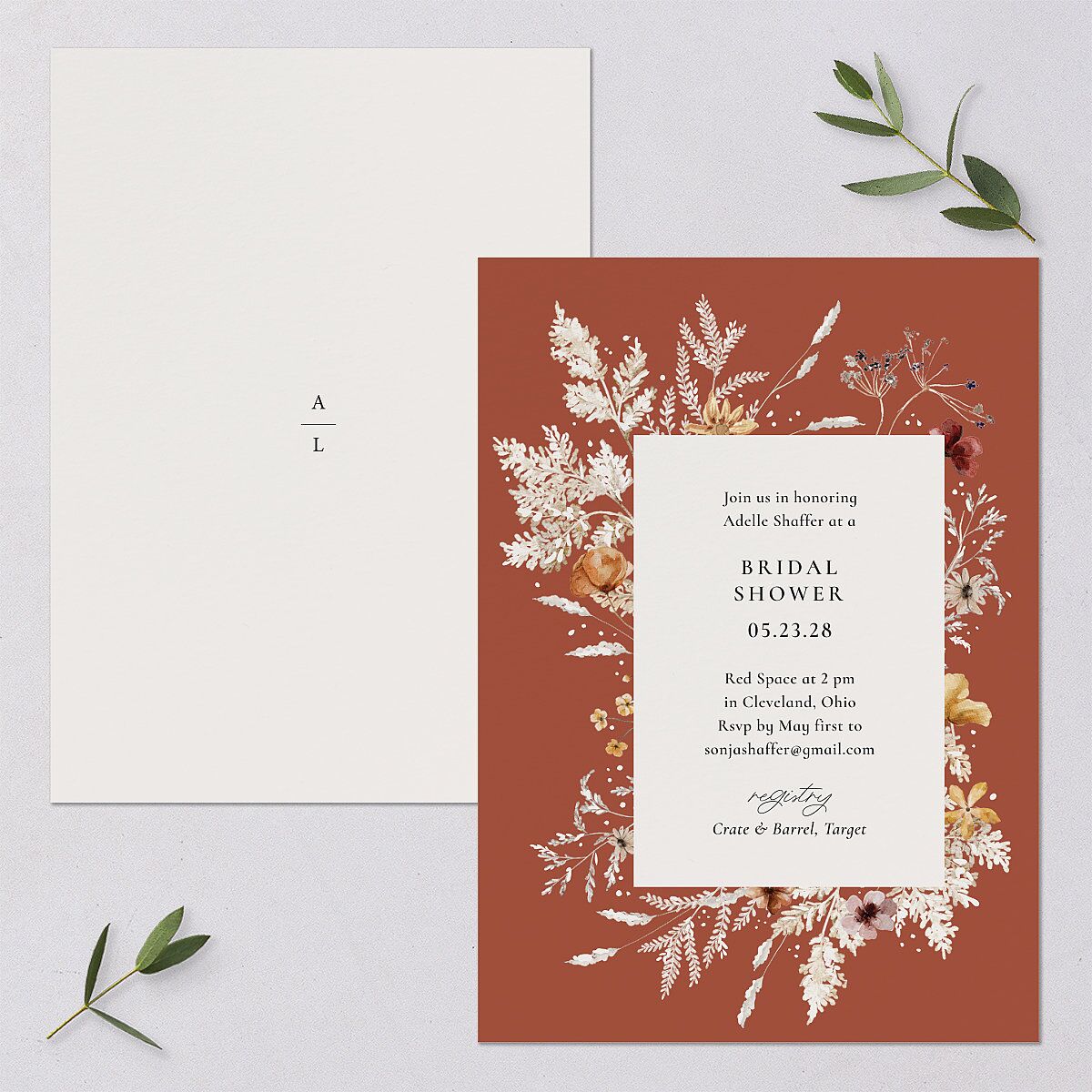 Dried Blooms Bridal Shower Invitations — view 1