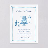 Hand Drawn Cake Wedding Invitations French Blue Signature Blank No