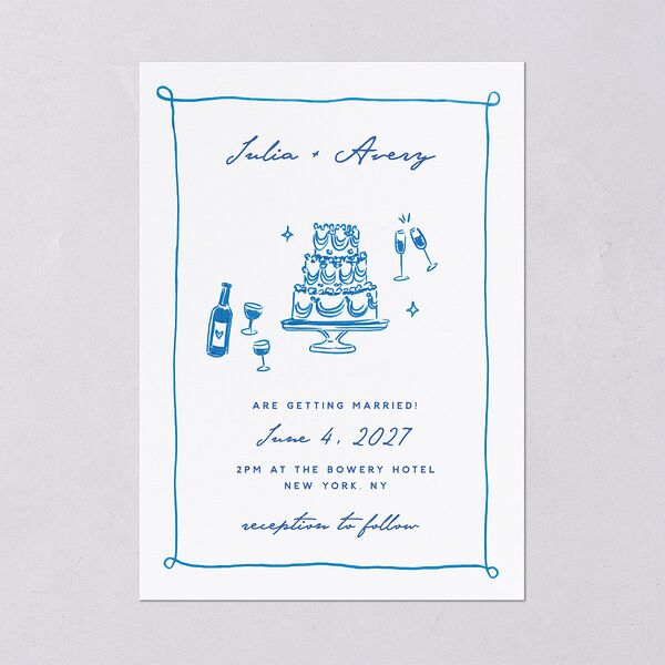 Hand Drawn Cake Wedding Invitations French Blue Signature Blank No