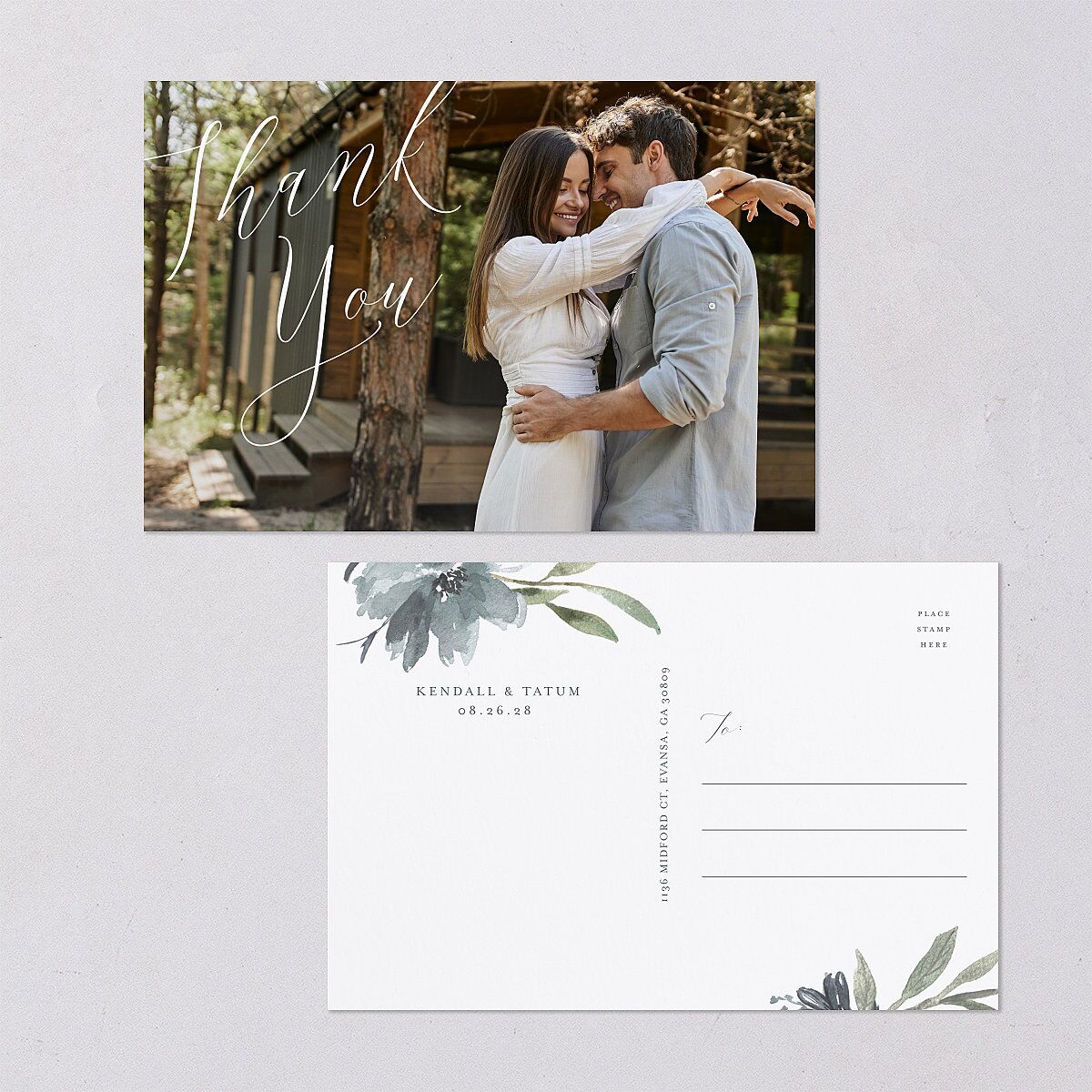Muted Floral Thank You Postcards — view 1