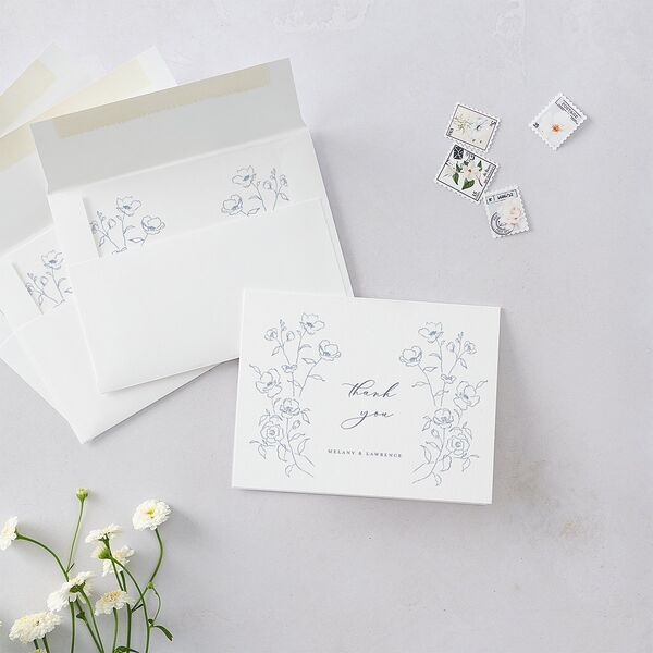 Floral Adornment Thank You Cards Dusty Blue