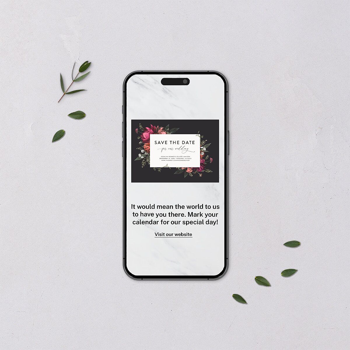 Blooming Botanical Digital Save the Date Cards Midnight Dusty Blue Lets Celebrate Standard