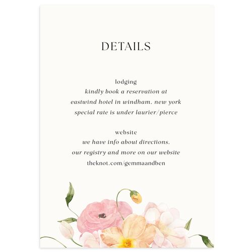 Pastel Garden Wedding Event Detail Cards Pink Cotton Signature Standard