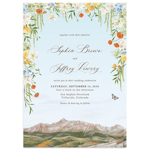 Romantic Floral Mountain Wedding Invitations Marigold Signature Blank Standard No