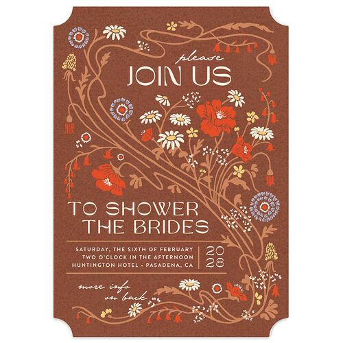 Wildflower Nouveau Bridal Shower Invitations Copper Signature Blank Ticket