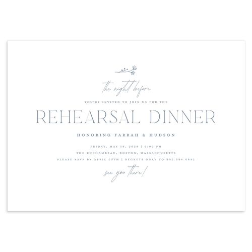 Minimalist Accent Leaf Rehearsal Dinner Invitations Dusty Blue Signature Blank Standard