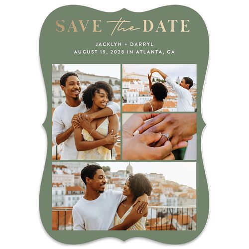 Gilded Photo Grid Save the Date Cards Dark Camo Gold No Signature smooth Blank Bracket