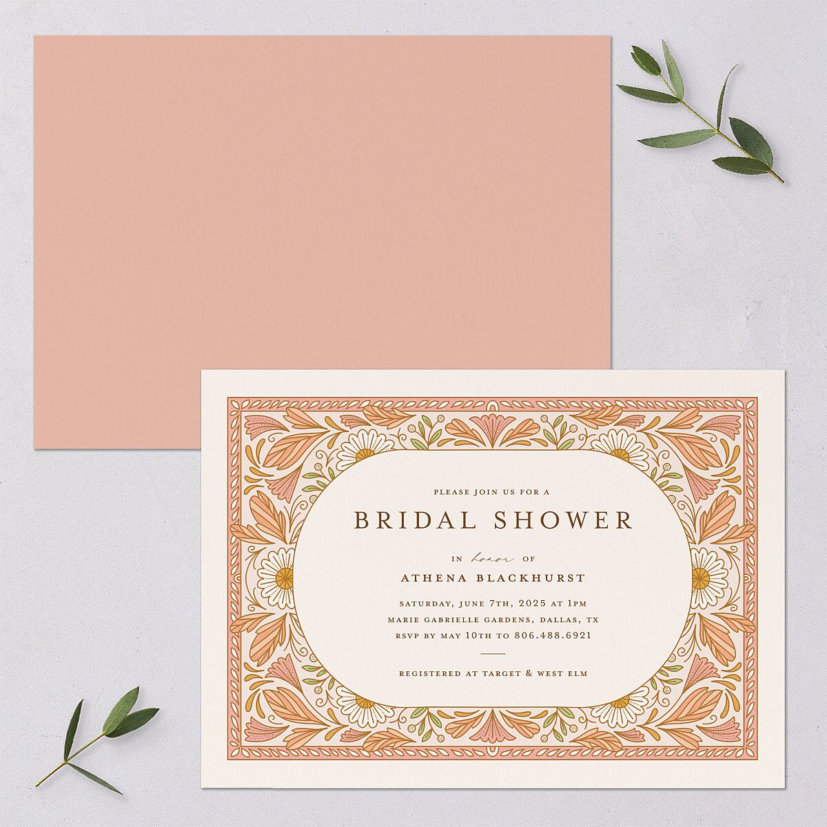 Intricate Vintage Bridal Shower Invitations Peach Pink Signature Blank