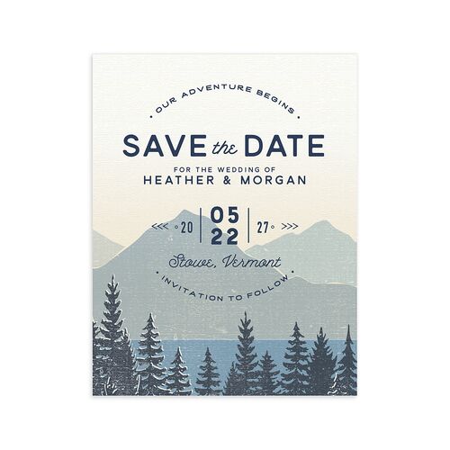 Vintage Mountain Save the Date Petite Cards  Dusty Blue Signature smooth Blank No Standard